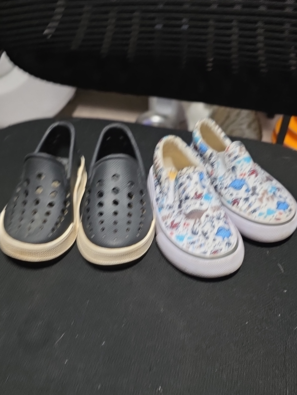 Kids Two-Pair Slip-On Sneakers Set — Black and White Dino Print